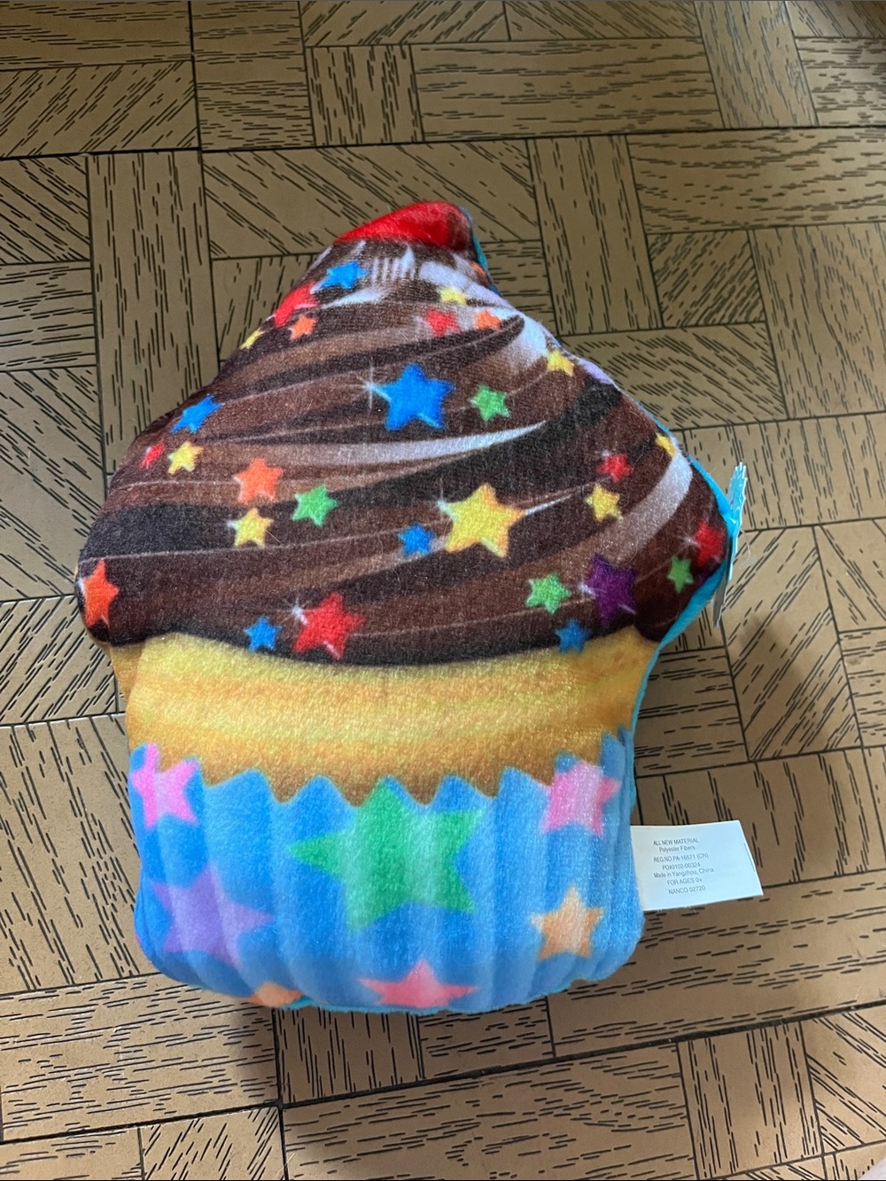 Plush Star Cupcake Pillow - Brown Frosting & Blue Base